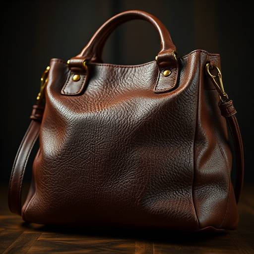 Fotografia di una borsa in pelle artigianale, con un'illuminazione che ne esalta la texture e i dettagli.
